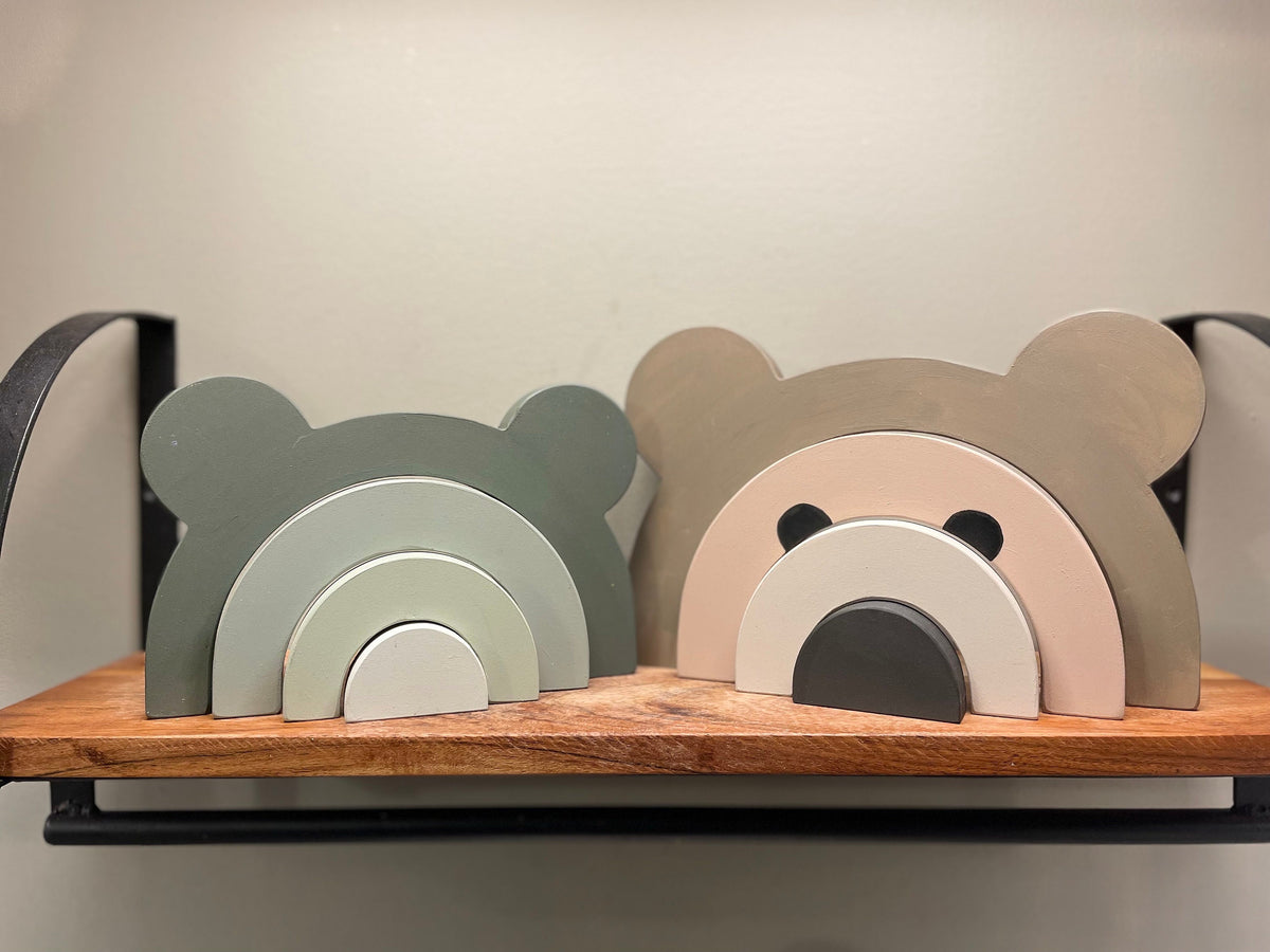 Personalized Wooden Bear Stacker - Custom Birth Announcement & Color Options